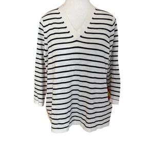 LISA TODD Striped Top Neon Side Stripes V Neck Size Medium